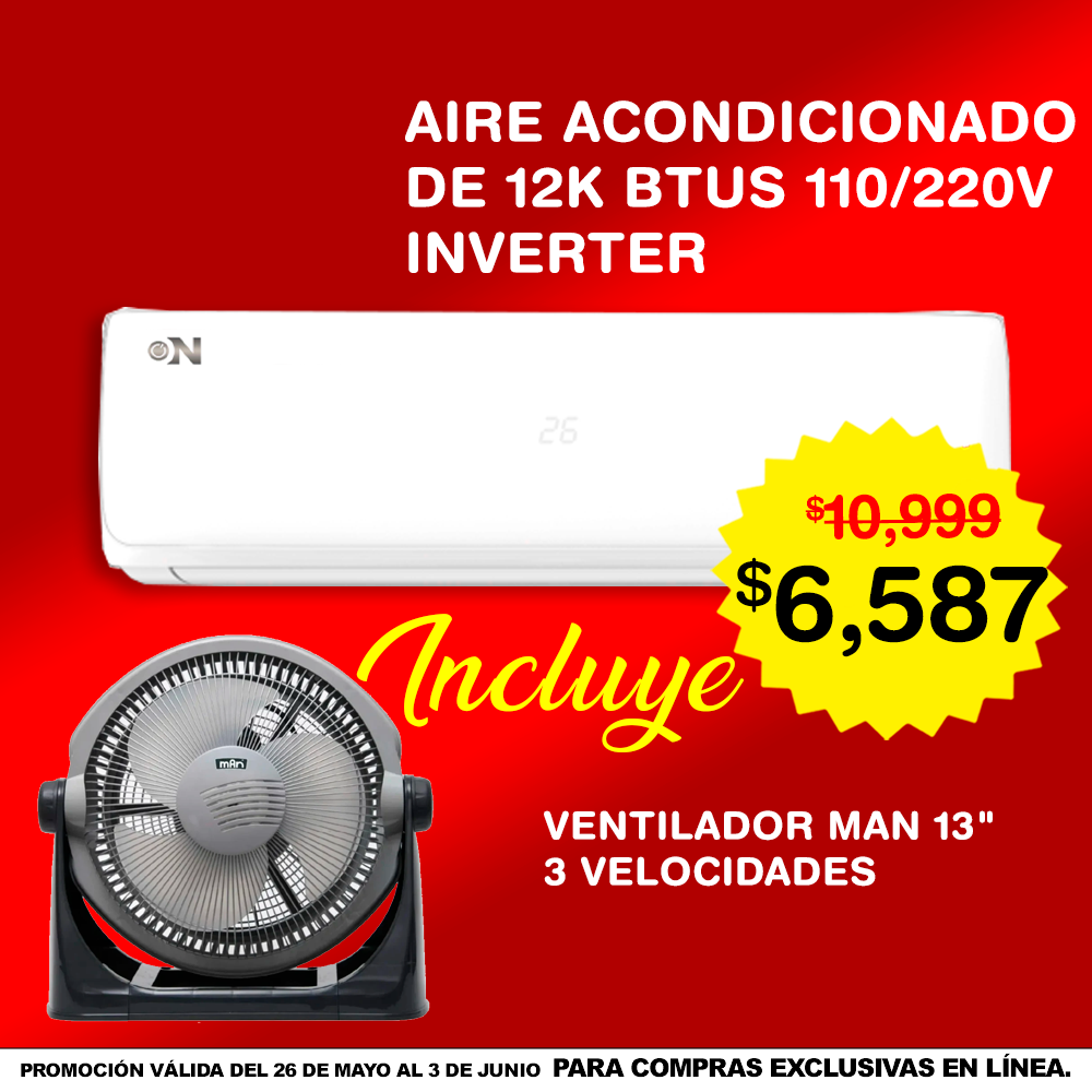 Combo AIRE ACONDICIONADO ZMARTECH INVERTER 12 BTUS 110W + Ventilador Man 13"