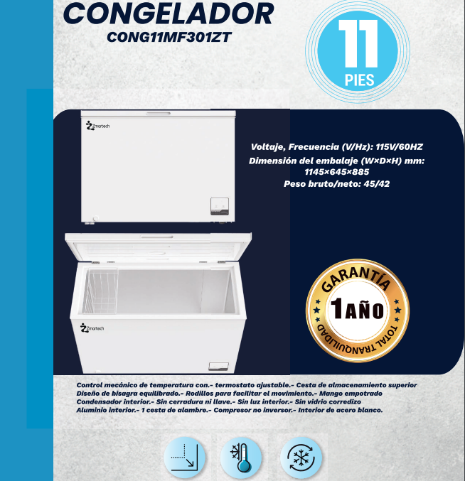 Congelador Zmartech de 11 Pies Horizontal