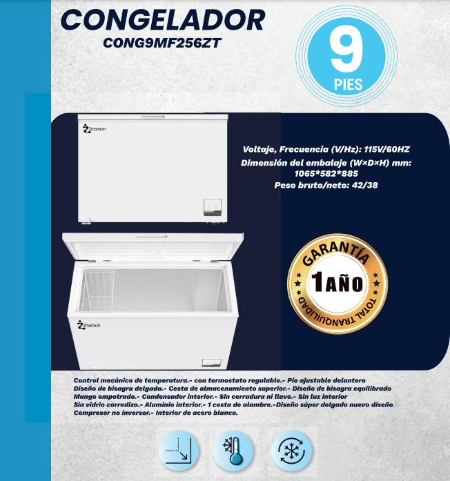 Congelador Zmartech 9 Pies Horizontal