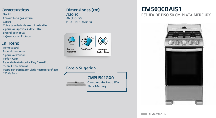 Estufa de Piso Mabe 50cm 4Q Plata Mercury