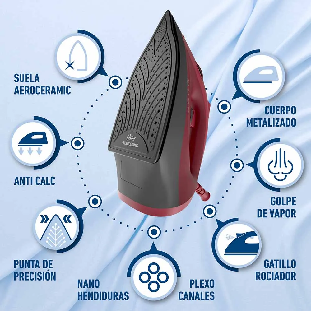 Plancha de Vapor Oster Roja Suela Cerámica