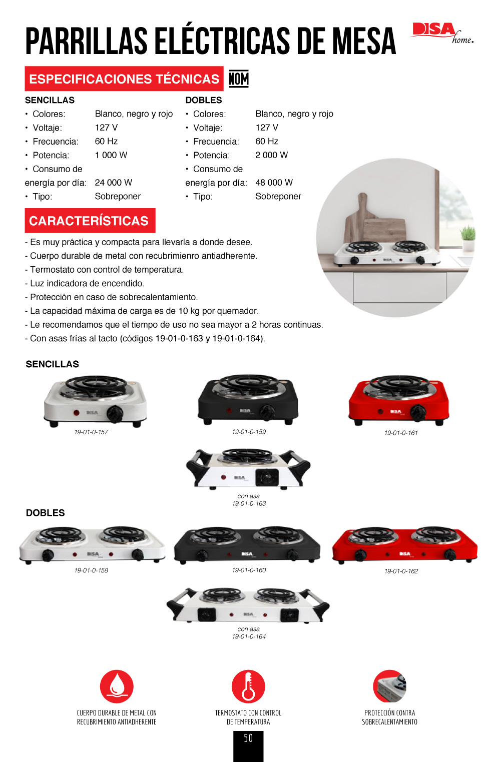 Parrilla Eléctrica 2 Quemadores Disa Negro