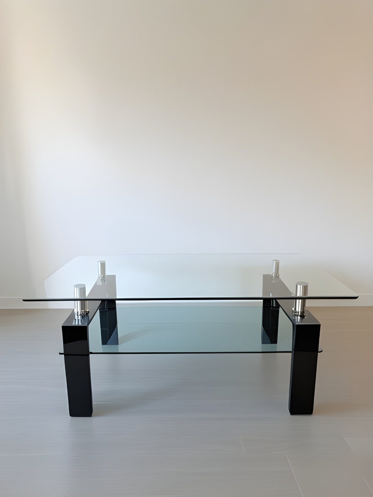 MESA VICA DE CENTRO CRISTAL TEMPLADO 6MM 2 NIVELES BASE METALICA CUADRADO