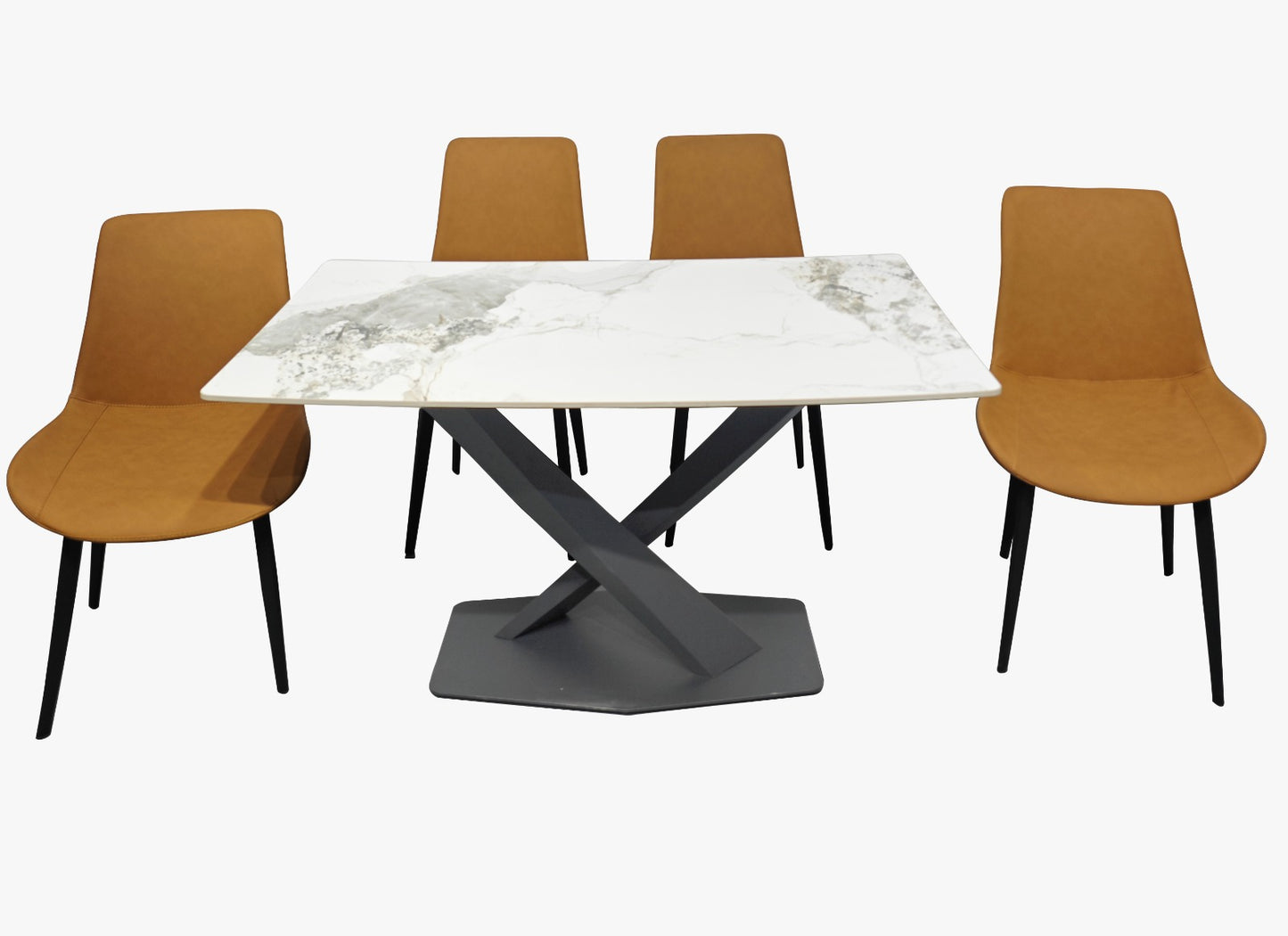 COMEDOR VICA 4 SILLAS COLOR MIEL, CUBIERTA 12MM TIPO MARMOL CERAMICO ESTAMPADO