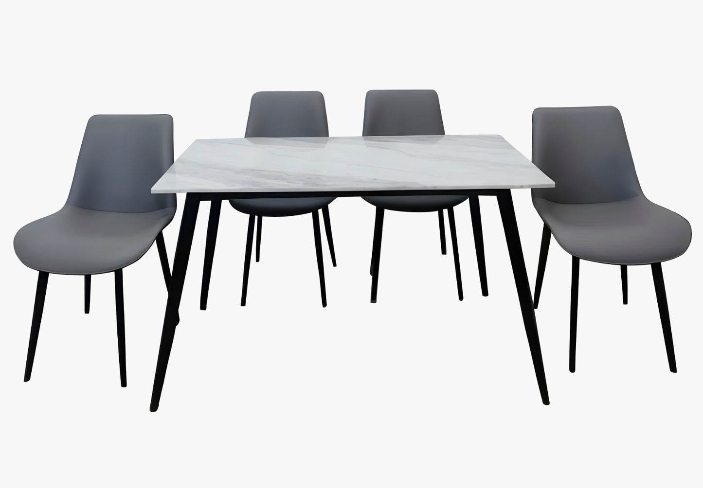 COMEDOR VICA 4 SILLAS COLOR GRIS, CUBIERTA 12MM TIPO MARMOL CERAMICO ESTAMPADO