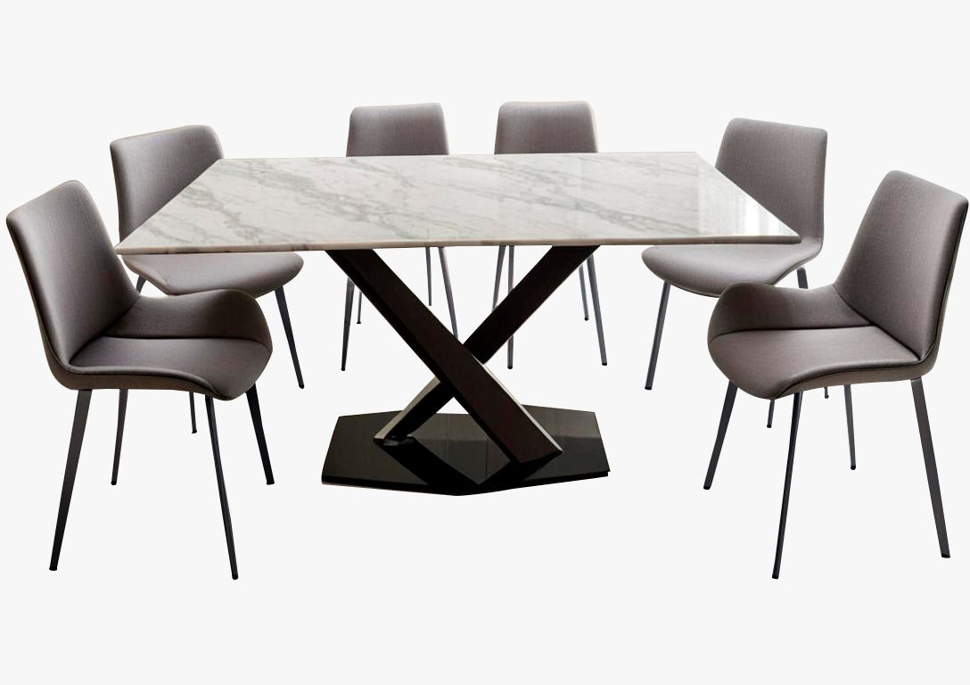 COMEDOR VICA 6 SILLAS COLOR GRIS, CUBIERTA 12MM TIPO MARMOL CERAMICO ESTAMPADO