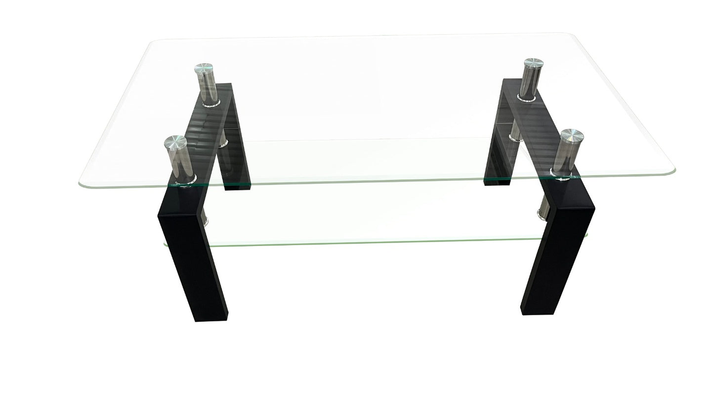 MESA VICA DE CENTRO CRISTAL TEMPLADO 6MM 2 NIVELES BASE METALICA CUADRADO