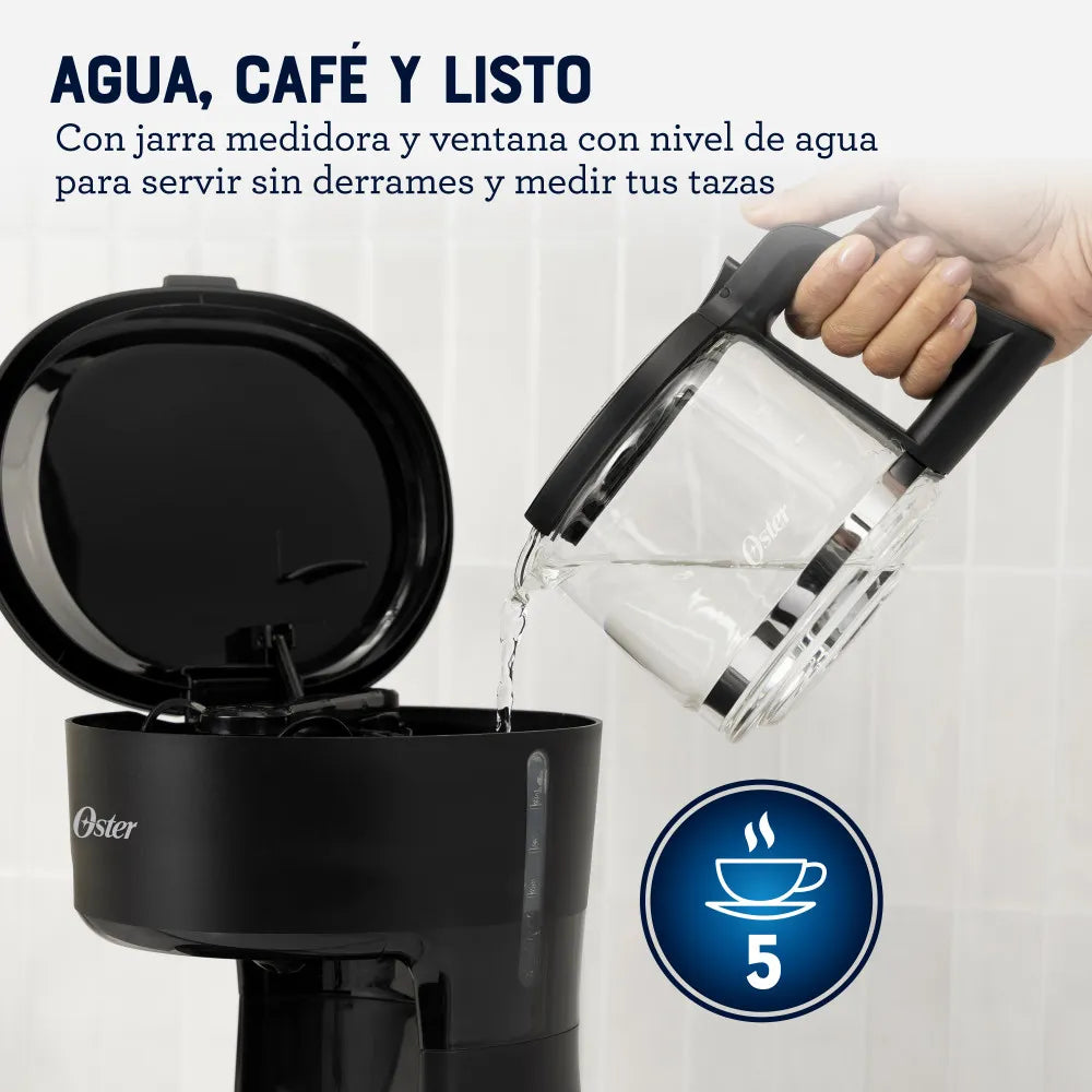 Cafetera Oster 5 Tazas Filtro Reutilizable Negra