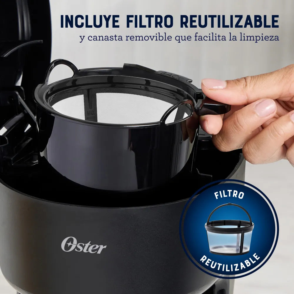 Cafetera Oster 5 Tazas Filtro Reutilizable Negra