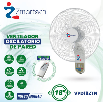 Ventilador Zmartech De Pared 18" Con Control Remoto