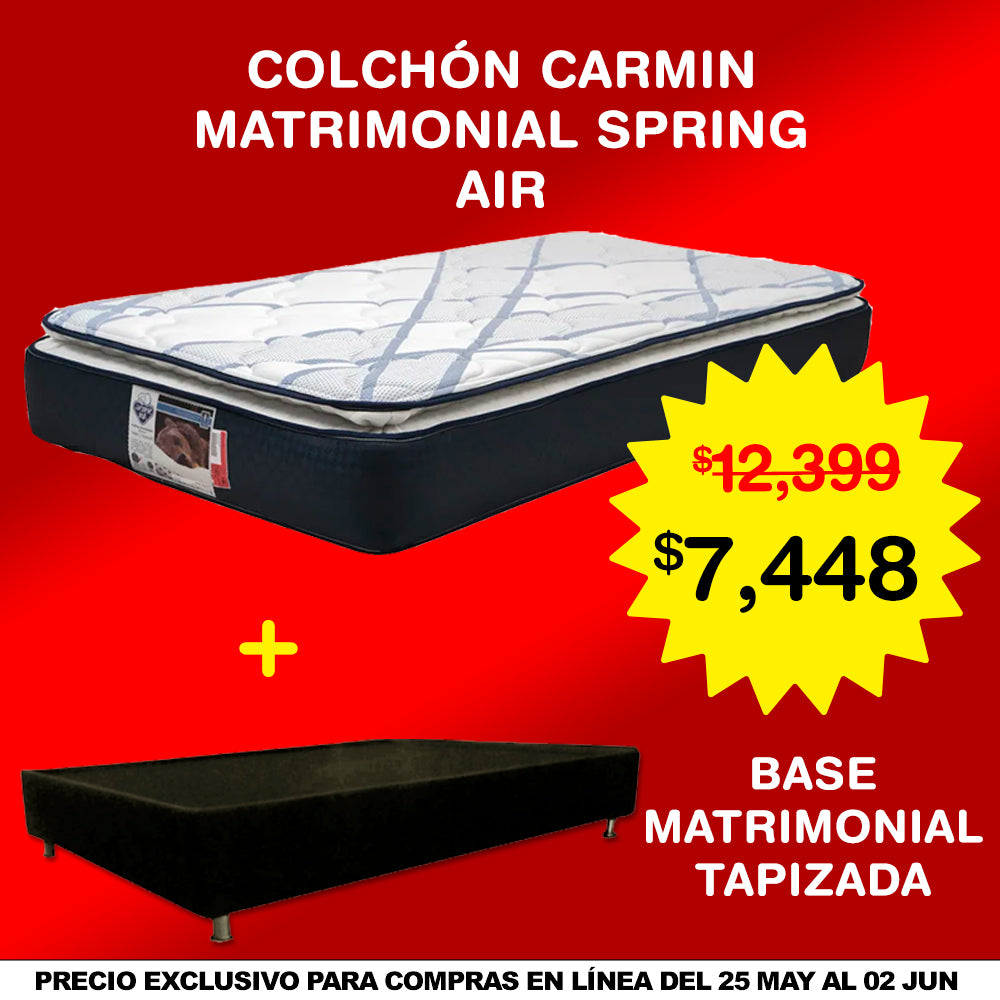 COMBO COLCHON SPRING AIR CARMIN MATRIMONIAL + BASE DE CAMA MATRIMONIAL TAPIZADA