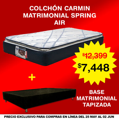 COMBO COLCHON SPRING AIR CARMIN MATRIMONIAL + BASE DE CAMA MATRIMONIAL TAPIZADA