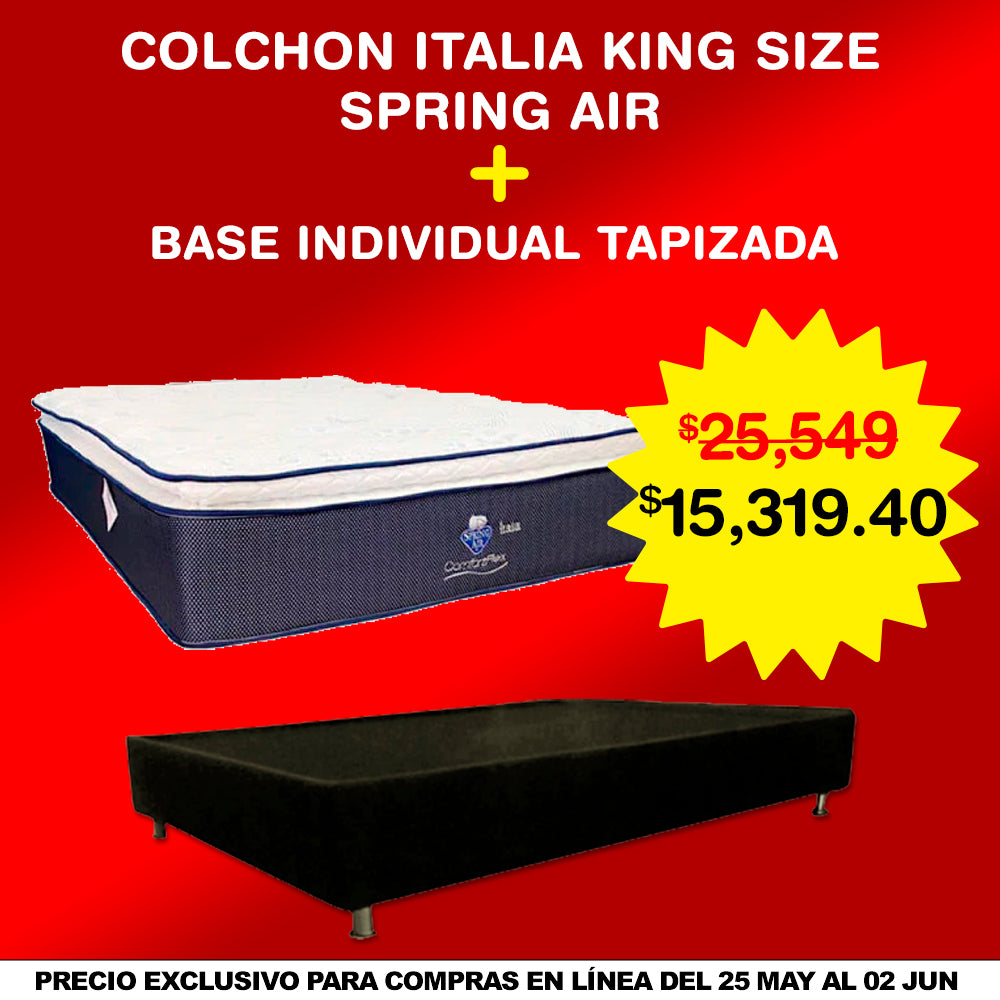 Combo COLCHON SPRING AIR ITALIA KING SIZE + BASE INDIVIDUAL TAPIZADA