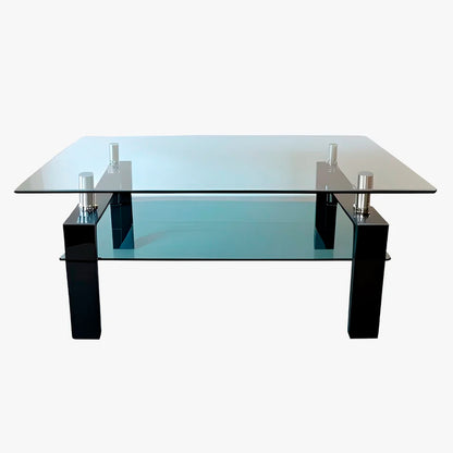 Mesa Vica De Centro Cristal Templado 6MM 2 Niveles Base Metálica  Cuadrado