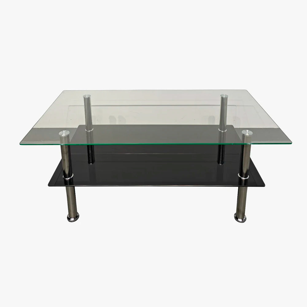 Mesa Vica De Centro Cristal Templado 6MM 2 Niveles Base Tubular