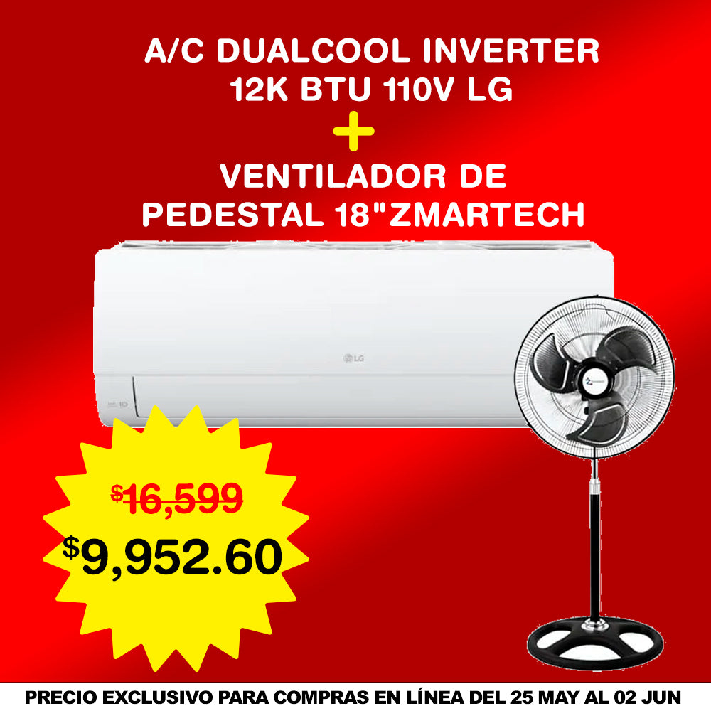 Combo AIRE ACONDICIONADO LG INVERTER + VENTILADOR ZMARTECH PEDESTAL