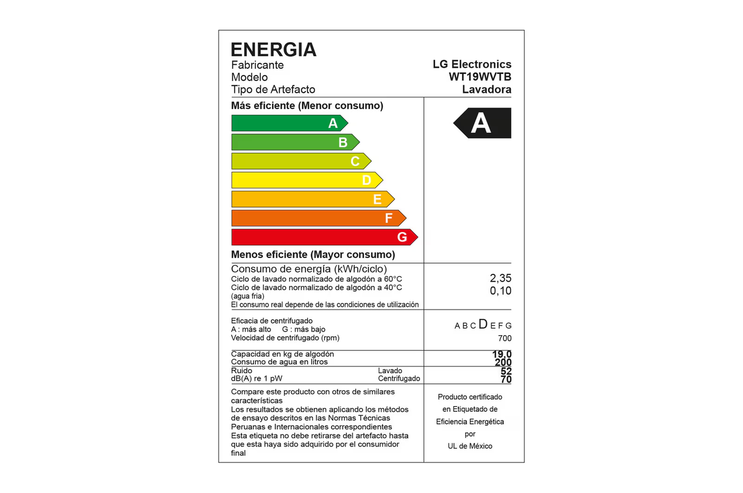 Lavadora LG Carga Superior Smart Inverter con LG TurboDrum 19 Kg color Blanco