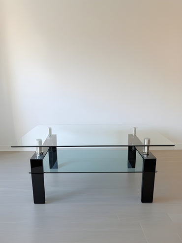 Mesa Vica De Centro Cristal Templado 6MM 2 Niveles Base Metálica  Cuadrado