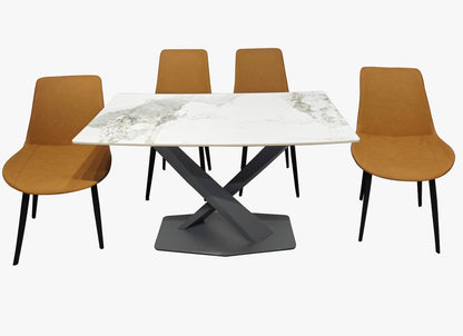 COMEDOR VICA 4 SILLAS COLOR MIEL, CUBIERTA 12MM TIPO MARMOL CERAMICO ESTAMPADO