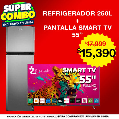 Combo Refrigerador 250L Mabe + Smart TV 55" Zmartech