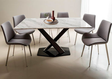 COMEDOR VICA 6 SILLAS COLOR GRIS, CUBIERTA 12MM TIPO MARMOL CERAMICO ESTAMPADO