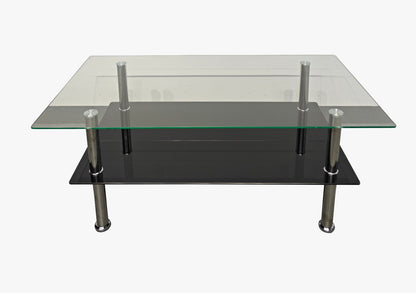 MESA VICA DE CENTRO CRISTAL TEMPLADO 6MM 2 NIVELES BASE TUBULAR