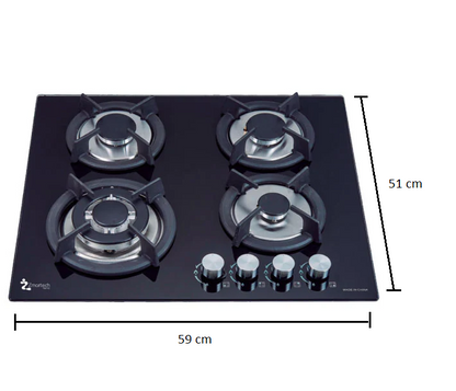 Parrilla Empotrable Zmartech 4 Quemadores Cristal Templado