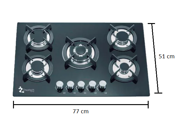 Parrilla Empotrable Zmartech 5 Quemadores Cristal Templado