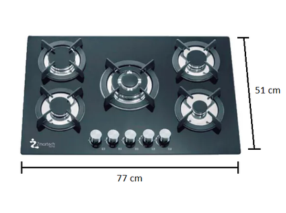 Parrilla Empotrable Zmartech 5 Quemadores Cristal Templado